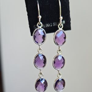 Solid Sterling Faceted Amethyst Earrings